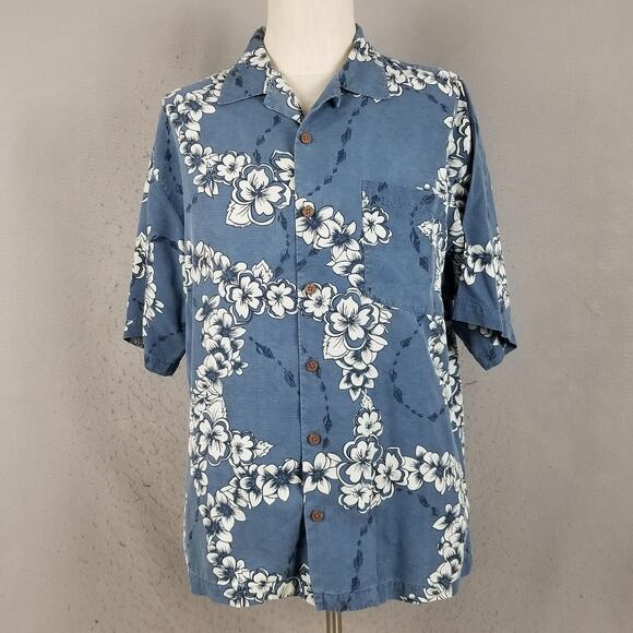 Tommy Bahama Other - Tommy Bahama Shirt Mens Large Blue Silk Floral Hawaiian Button Up Camp Casual